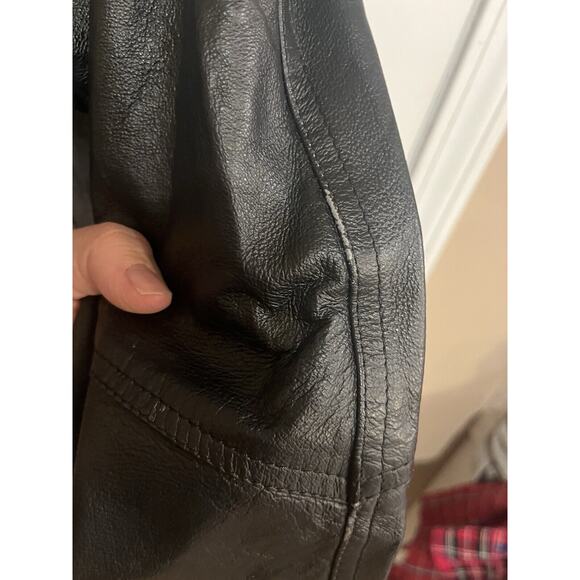 VTG Tribeca Studio Women's Black Leather Blazer Jacket L Button Front Mid Lined - Picture 5 of 11